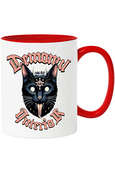 StoryGift Romania Cana cu Pisica Neagra Stil iluminati Hallowen Text Demonul Interior, Satana, Cer, Cu Maner Rosu