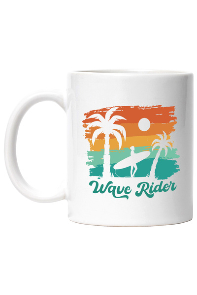 StoryGift Romania Cana Cu Mesaj In Engleza Wave Rider, Surf, Palmieri, Soare, Multicolor 330 ml, C, Cu Maner Alb
