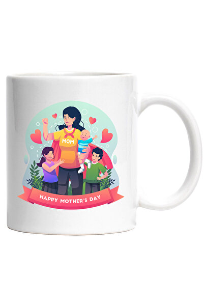 StoryGift Romania Cana Cu Mesaj In Engleza Happy Mother's Day, Ziua Mamei, Bebelus, Iubire, Inimi,, Cu Maner Alb