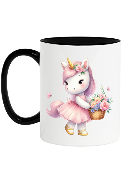 StoryGift Romania Cana cu un unicorn, ilustratie, vesel, fluturi, cos cu flor...