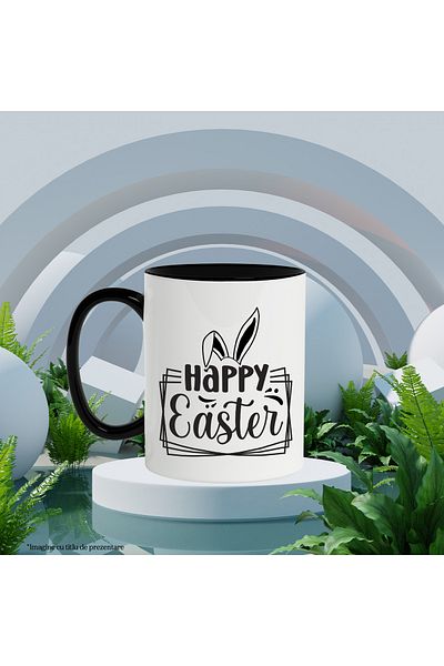 StoryGift Romania Mug with rabbit ears and the text "Happy Easter!" - greeting with Black Handle, With Black Handle