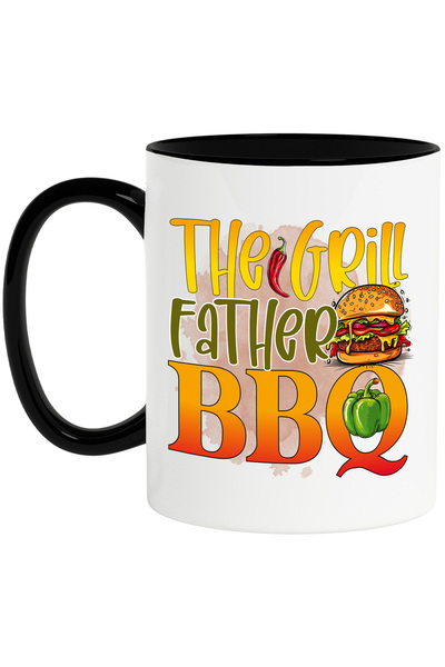 StoryGift Romania Cana cu mesajul "The grill father, BBQ", gatit, ilustratie, bucatarie, friptura,, Cu Maner Negru
