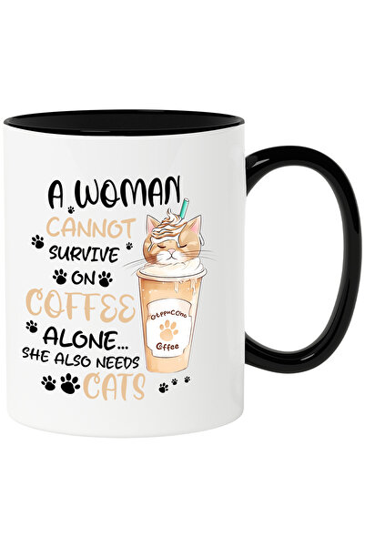 StoryGift Romania Cana cu pisica intr-o ceasca cu cafea cu mesajul "A woman c...