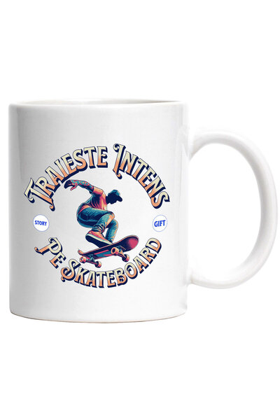 StoryGift Romania Cana cu Silueta Umana Barbat Pe Placa De Skateboard Text Tr...