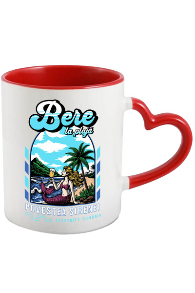 StoryGift Romania Cana Bere la plaja sirena cu halba haios, 330ml, Ceramica c...
