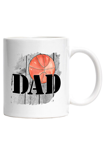StoryGift Romania Cana cu minge de baschet cu mesajul "Dad", sustinere, ilustratie, sport, parinte, Cu Maner Alb