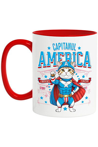StoryGift Romania Cana cu Scottish Fold Pisica In Costum de Capitan America c...