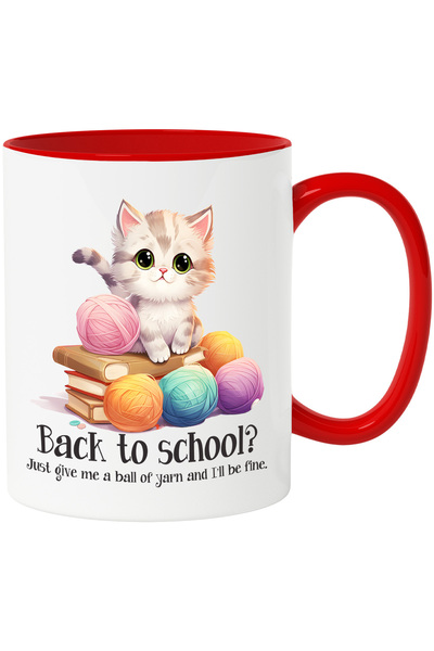 StoryGift Romania Cana cu o pisicuta care sta pe un teanc cu carti | gheme de...