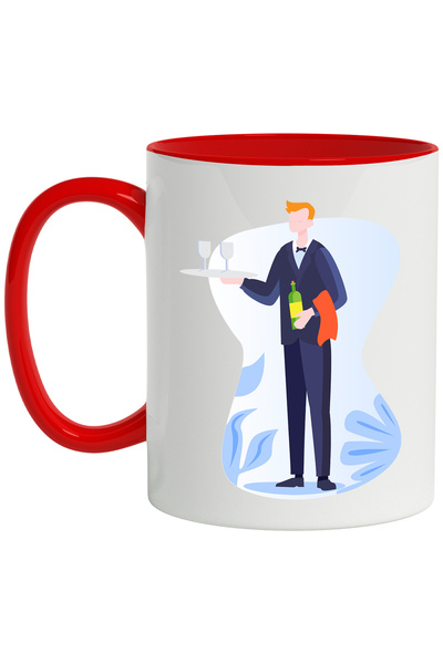 StoryGift Romania Cana Cu Pahare, Tava, Vin, Ospatar, Multicolor 330 ml, Ceramica cu Maner Rosu, Cu Maner Rosu