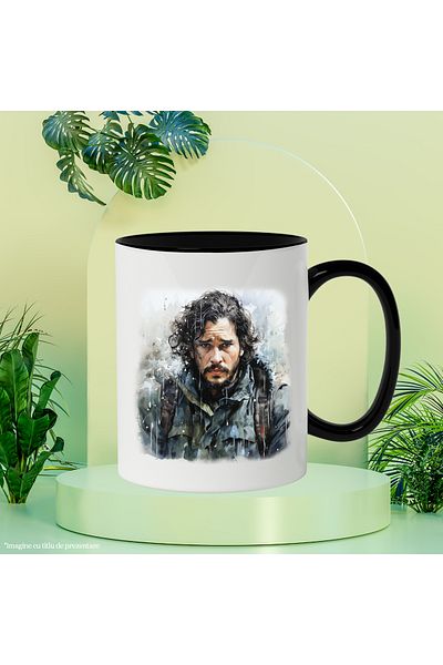 StoryGift Romania Mug With Kit Harington, Actor, Celebrity, Rain, Backpack, Multicolor 330 ml, , With