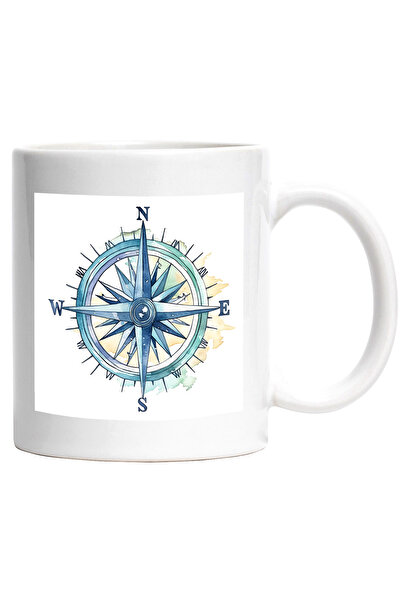 StoryGift Romania Cana cu o busola in forma de carma | ilustratie | puncte cardinale | nord | sud , Cu Maner Alb