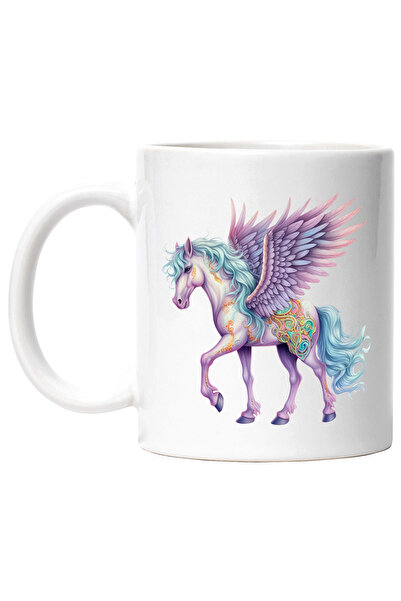 StoryGift Romania Cana cu un cal roz cu aripi | ilustratie | simboluri pe piele | putin trist | ob, Cu Maner Alb