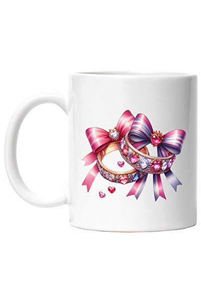 StoryGift Romania Cana cu 2 inele cu diamante, ilustratie, fundite, inimioare...