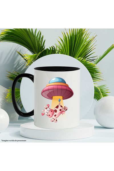 StoryGift Romania Mug With UFO, Cow, Abduction, Aliens, SF, Multicolor 330 ml, Ceramic with Ma, With Black Handle