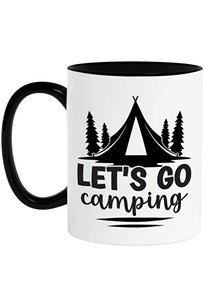 StoryGift Romania Cana cu un cort si brazi pentru cei care iubesc sa mearga la camping cu Maner Ne, Cu Maner Negru