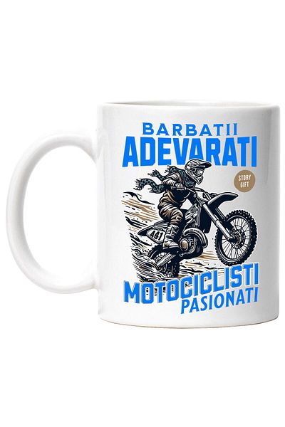StoryGift Romania Cana cu Motociclist Curse Cu Casca Si esarfa In vant Sport Pasiune Motociclist A, Cu Maner Alb