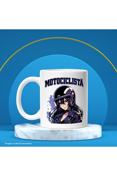 StoryGift Romania Cana Fata stil anime cu casca iubitoare de viteza text Motociclista, 330ml, Cera, Cu Maner Alb