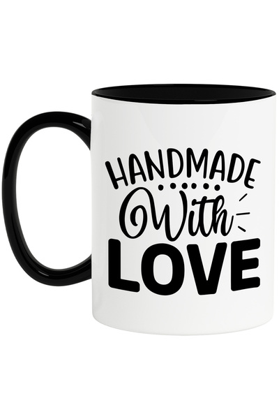 StoryGift Romania Cana cu mesajul in engleza "Handmade with love" - facut manual cu iubire cu Mane, Cu Maner Negru