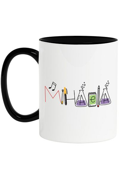 StoryGift Romania Cana Cu Numele Mihaela, Scoala, Chimie, Materii, Algebra, Geometrie, 330ml, Cera, Cu Maner Negru
