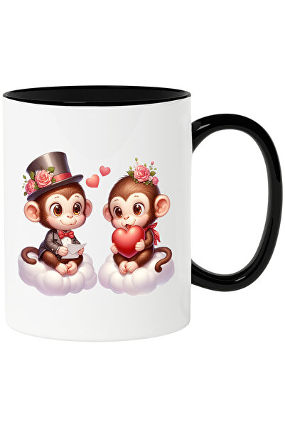 StoryGift Romania Cana cu 2 maimute care stau pe norisori | ilustratie | flor...