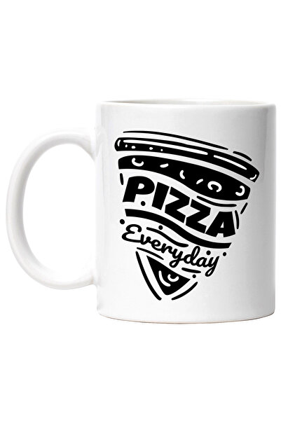 StoryGift Romania Cana Cu Mesaj In Engleza Pizza Everyday, Fast Food, Felie, Mancare, Alb Negru 33, Cu Maner Alb