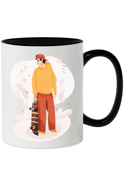 StoryGift Romania Cana Cu Baiat, Skateboard, Parc, Spaca, Placa, Hanorac, Copaci, Multicolor 330 m, Cu Maner Negru