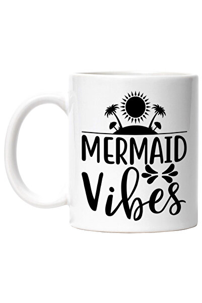 StoryGift Romania Cana cu ilustratie afisand o insula si textul "Mermaid vibes" - sirena tropical , Cu Maner Alb