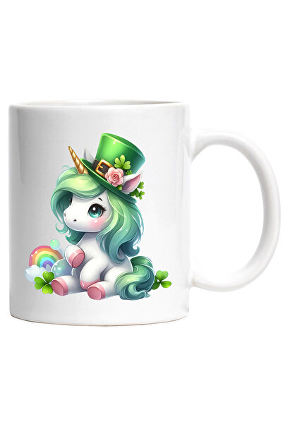 StoryGift Romania Cana cu un unicorn cu palarie verde | ilustratie | trifoi |...