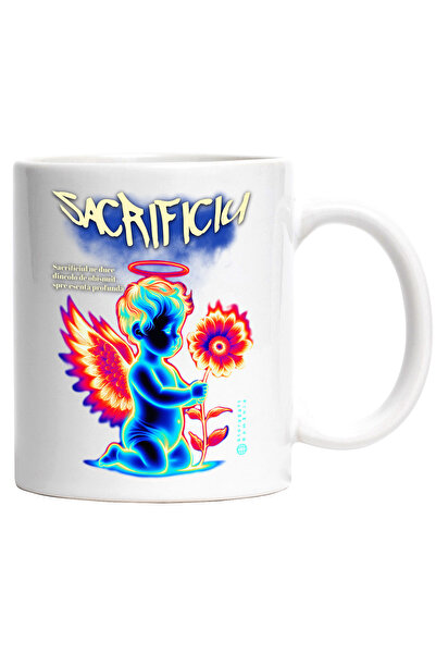 StoryGift Romania Cana Sacrificiu inger bebelus cu floare radiatii, 330ml, Ce...