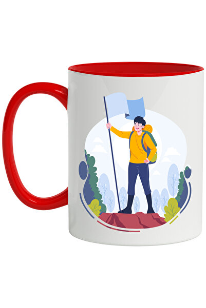 StoryGift Romania Cana Cu Steag, Munte, Padure, Copaci, Ghiozdan, Varf, Multicolor 330 ml, Ceramic, Cu Maner Rosu