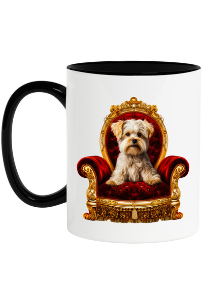 StoryGift Romania Cana cu un catel blanos care sta pe un scaun regal, ilustra...