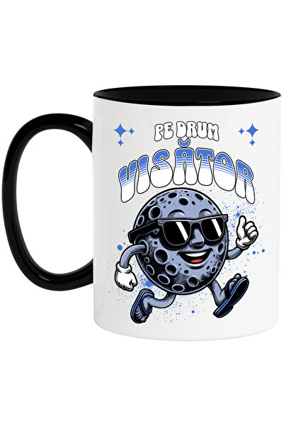 StoryGift Romania Cana Luna cu ochelari si vesel Pe drum, visător., 330ml, Ce...