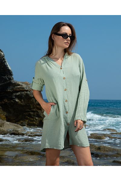Heaven Ephesus Women's Tunic - Muslin Hooded Long Sleeve - 1050