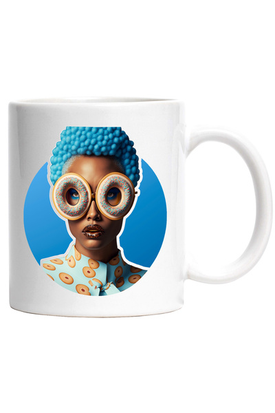 StoryGift Romania Cana Cu Fata cu Gogosi pe Ochi, Par Albastru si Haine cu Im...