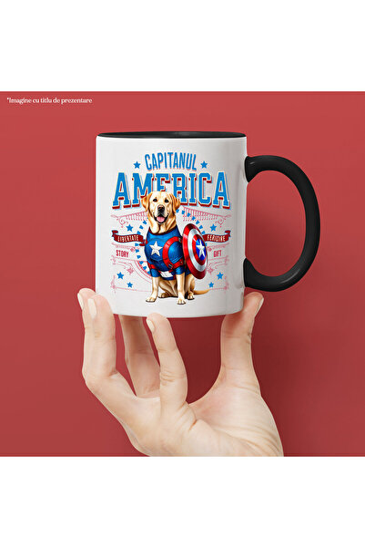 StoryGift Romania Labrador Retriever Dog Mug in Captain America Costume with Cape, Hero, with Black Handle STG