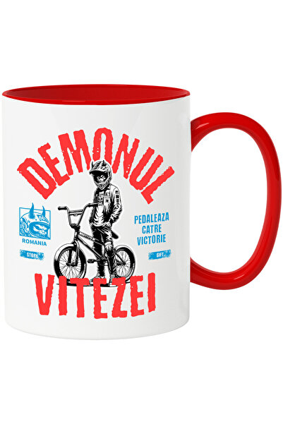 StoryGift Romania Cana cu Barbat Cu Casca Monstru Bicicleta BMX Iubitorii De Distractie Demonul Vi, Cu Maner Rosu