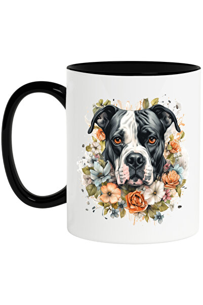 StoryGift Romania Cana cu un caine serios, putin trist, Boxer, negru, alb, fl...