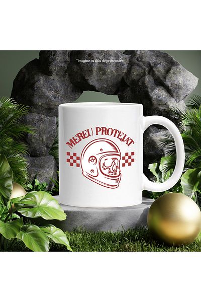 StoryGift Romania Cana mereu protejat craniu cu casca siguranta viteza , 330ml, Ceramic cu Maner A, Cu Maner Alb