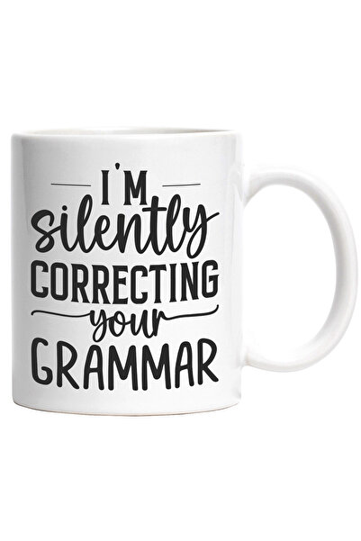 StoryGift Romania Cana cu textul "Iti corectez in tacere gramatica" cu Maner Alb, Cu Maner Alb