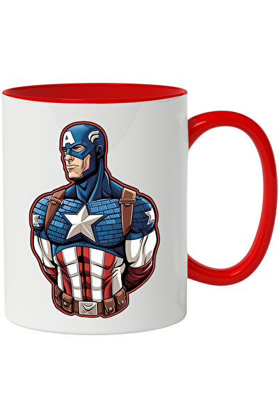 StoryGift Romania Captain America Mug, Marvel, Superheroes, Movie Lovers, Multicolor 330, With Red Handle
