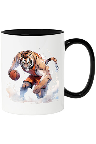 StoryGift Romania Cana cu un tigru care joaca baschet | ilustratie | sport | competitie | meci | c, Cu Maner Negru