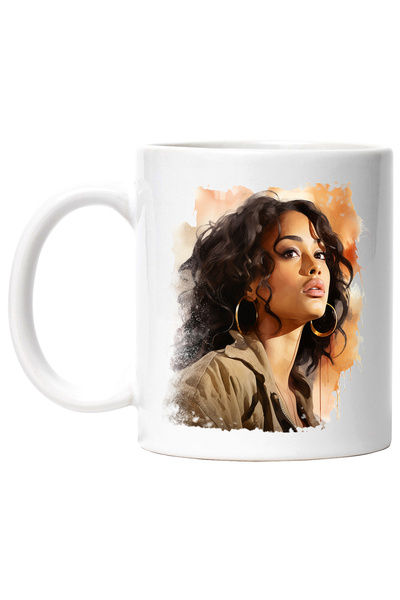 StoryGift Romania Cana Cu Aaliyah, Muzica, R&B, Cantareata, Celebritate, Cercei, Multicolor 330 ml, Cu Maner Alb