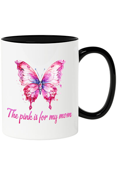 StoryGift Romania Cana cu un fluture frumos colorat cu mesajul "The pink is for my mom", ilustrati, Cu Maner Negru