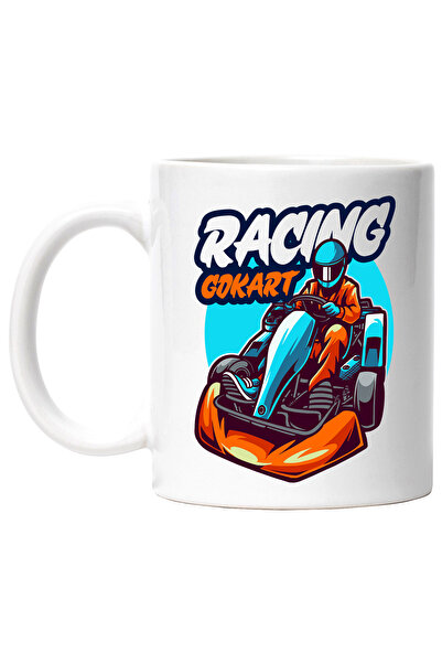 StoryGift Romania Cana Cu Mesaj In Engleza Racing GoKart, Masina, Sofer, Casca, Multicolor 330 ml,, Cu Maner Alb