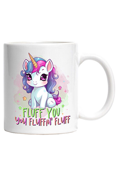 StoryGift Romania Cana cu unicorn cu mesajul "Fluff you, you fluffin' fluff", basm, ilustratie, pu, Cu Maner Alb