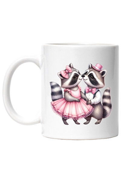 StoryGift Romania Cana cu 2 ratoni, ilustratie, rochita roz, palarie, funda, iubire, relatie, Vale, Cu Maner Alb