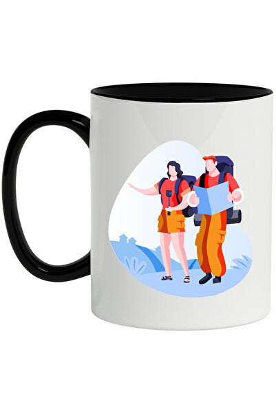 StoryGift Romania Cana Cu Ghiozdan, Drumetie, Harta, Selfie Stick, Multicolor 330 ml, Ceramica cu , Cu Maner Negru