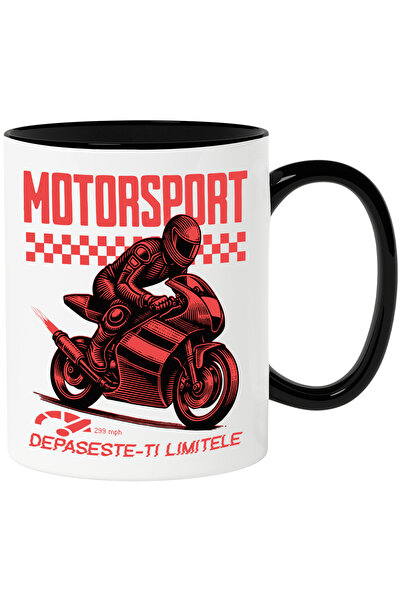 StoryGift Romania Κούπα Μοτοσικλέτας Motorsport, 330ml, Κεραμική με Μαύρη Λαβ...