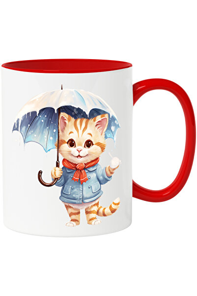 StoryGift Romania Cana cu o pisica vesela care tine o umbrela deschisa | ilus...