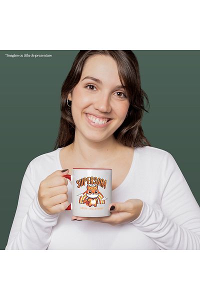 StoryGift Romania Super Sister Mug - Superhero, Courage and Determination, 330ml, Ceramic with Red Handle, With M,STG.